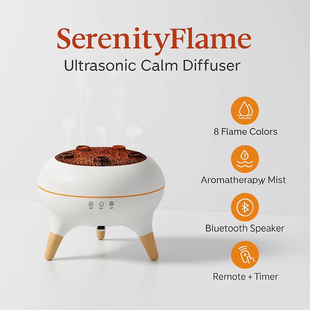 SerenityFlame Mist – Ultrasonic Aroma Diffuser for Moms